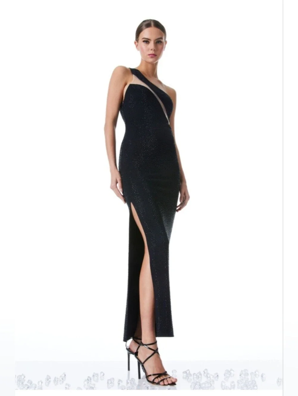 Alice + Olivia Mercedes Embellished One Shoulder long Dress Size 6 $595 - Picture 6 of 13
